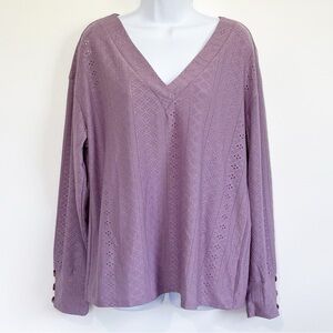 NWT DOKOTOO Purple Eyelet Long Sleeve V Neck Blouse Size Large
